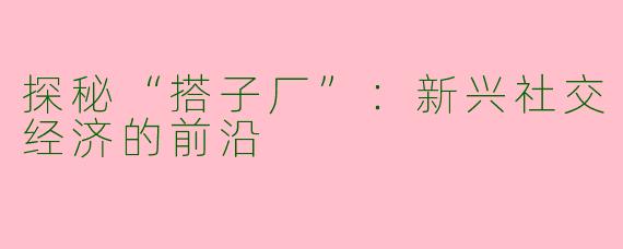 探秘“搭子厂”：新兴社交经济的前沿