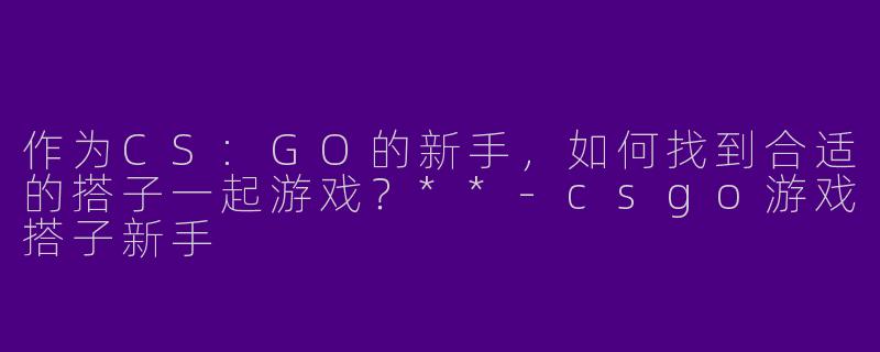 作为CS:GO的新手,如何找到合适的搭子一起游戏?**