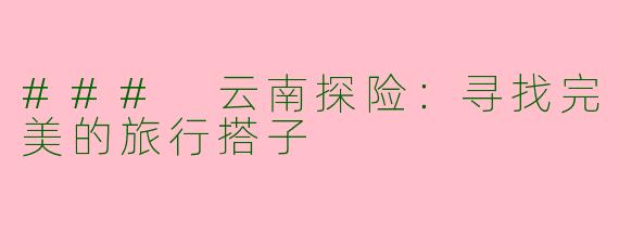 ### 云南探险：寻找完美的旅行搭子