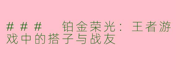 ### 铂金荣光：王者游戏中的搭子与战友