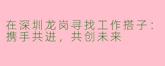 在深圳龙岗寻找工作搭子：携手共进，共创未来