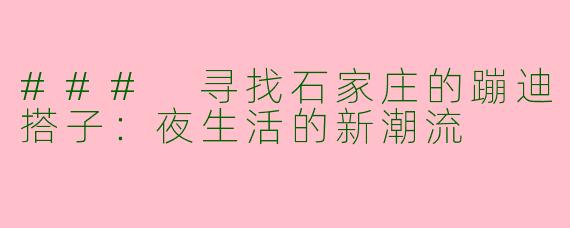### 寻找石家庄的蹦迪搭子：夜生活的新潮流