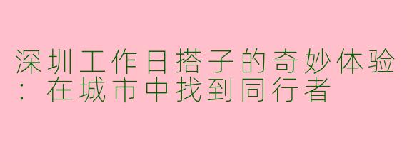 深圳工作日搭子的奇妙体验：在城市中找到同行者