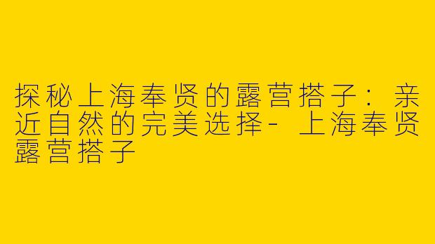 探秘上海奉贤的露营搭子：亲近自然的完美选择-上海奉贤露营搭子