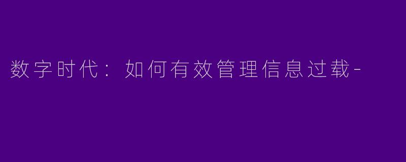数字时代：如何有效管理信息过载-