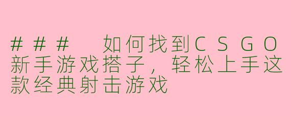 ### 如何找到CSGO新手游戏搭子，轻松上手这款经典射击游戏