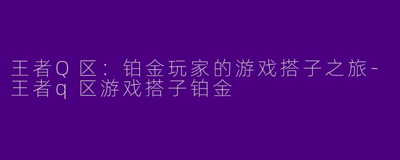 王者Q区：铂金玩家的游戏搭子之旅