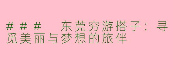 ### 东莞穷游搭子:寻觅美丽与梦想的旅伴