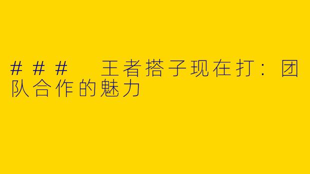 ### 王者搭子现在打：团队合作的魅力