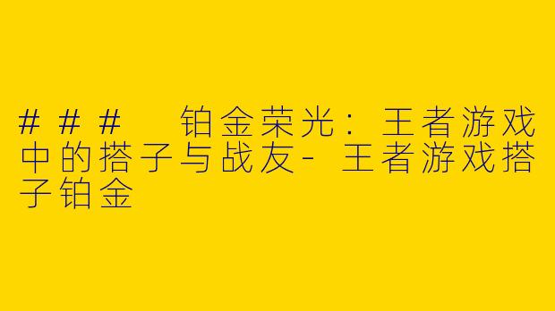 ### 铂金荣光：王者游戏中的搭子与战友-王者游戏搭子铂金