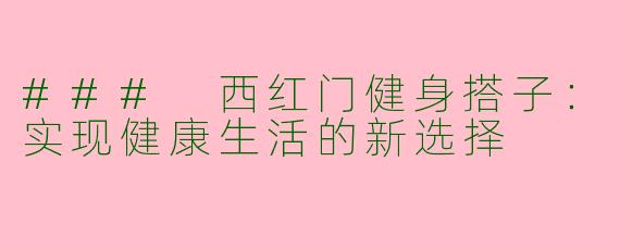 ### 西红门健身搭子：实现健康生活的新选择