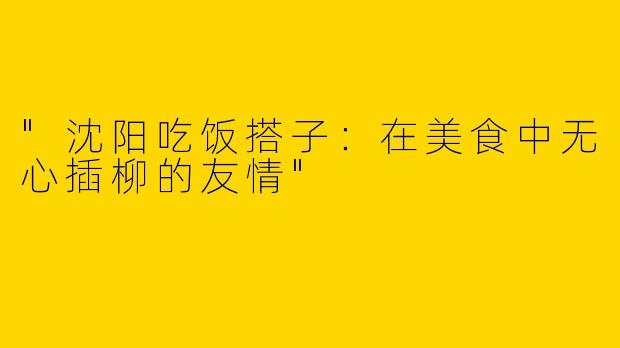"沈阳吃饭搭子:在美食中无心插柳的友情"