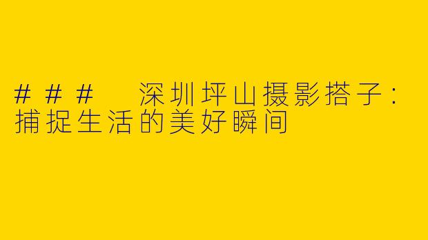 ### 深圳坪山摄影搭子：捕捉生活的美好瞬间