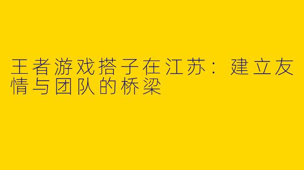 王者游戏搭子在江苏:建立友情与团队的桥梁