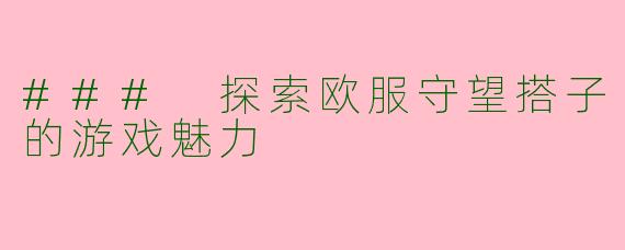 ### 探索欧服守望搭子的游戏魅力