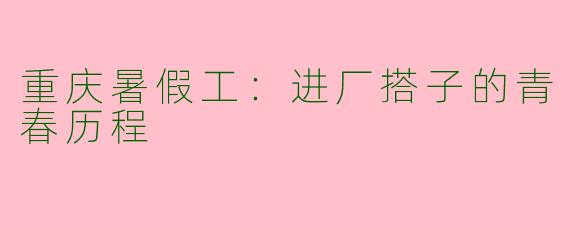 重庆暑假工：进厂搭子的青春历程