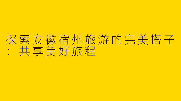 探索安徽宿州旅游的完美搭子：共享美好旅程