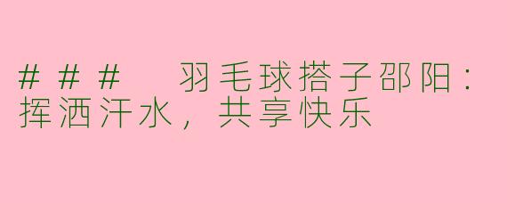 ### 羽毛球搭子邵阳：挥洒汗水，共享快乐