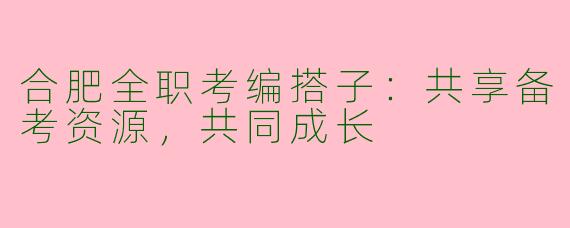 合肥全职考编搭子:共享备考资源,共同成长