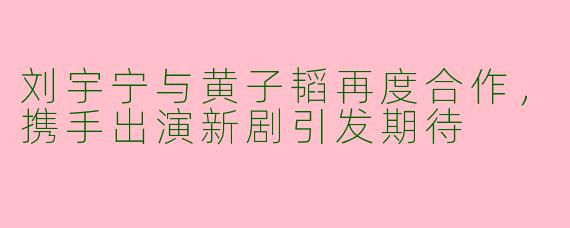 刘宇宁与黄子韬再度合作，携手出演新剧引发期待
