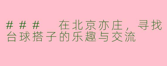 ### 在北京亦庄，寻找台球搭子的乐趣与交流