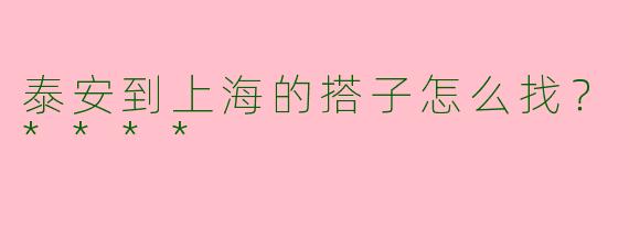 泰安到上海的搭子怎么找？****
