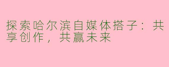 探索哈尔滨自媒体搭子：共享创作，共赢未来