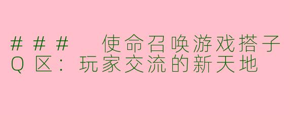 ### 使命召唤游戏搭子Q区:玩家交流的新天地