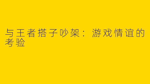 与王者搭子吵架：游戏情谊的考验
