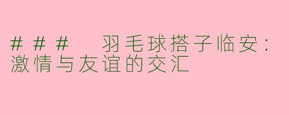 ### 羽毛球搭子临安：激情与友谊的交汇