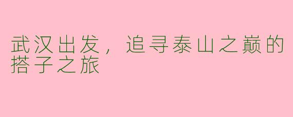 武汉出发，追寻泰山之巅的搭子之旅