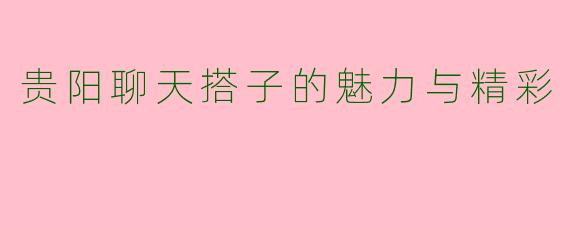 贵阳聊天搭子的魅力与精彩