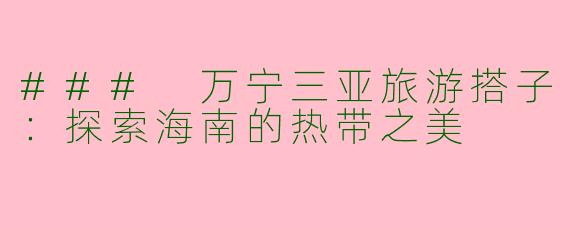 ### 万宁三亚旅游搭子：探索海南的热带之美
