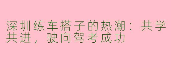深圳练车搭子的热潮：共学共进，驶向驾考成功