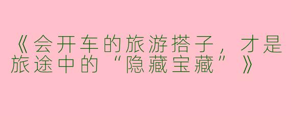 《会开车的旅游搭子，才是旅途中的“隐藏宝藏”》