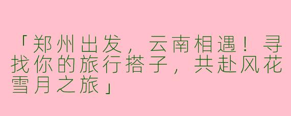 「郑州出发，云南相遇！寻找你的旅行搭子，共赴风花雪月之旅」