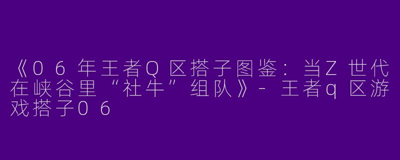 《06年王者Q区搭子图鉴：当Z世代在峡谷里“社牛”组队》-王者q区游戏搭子06
