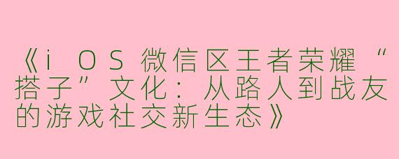 《iOS微信区王者荣耀“搭子”文化：从路人到战友的游戏社交新生态》