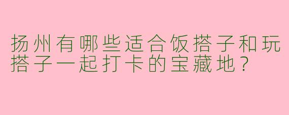 扬州有哪些适合饭搭子和玩搭子一起打卡的宝藏地？