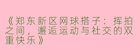 《郑东新区网球搭子：挥拍之间，邂逅运动与社交的双重快乐》