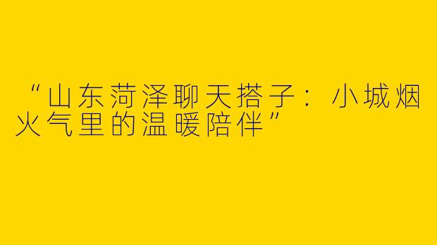 “山东菏泽聊天搭子:小城烟火气里的温暖陪伴”