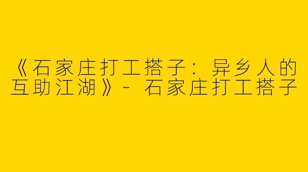 《石家庄打工搭子：异乡人的互助江湖》-石家庄打工搭子