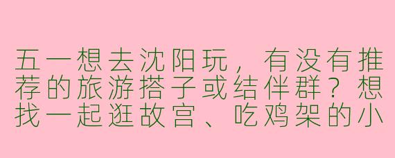 五一想去沈阳玩,有没有推荐的旅游搭子或结伴群?想找一起逛故宫、吃鸡架的小伙伴!