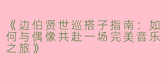 《边伯贤世巡搭子指南：如何与偶像共赴一场完美音乐之旅》