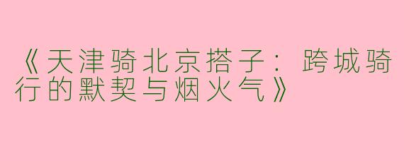 《天津骑北京搭子：跨城骑行的默契与烟火气》