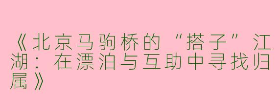 《北京马驹桥的“搭子”江湖：在漂泊与互助中寻找归属》