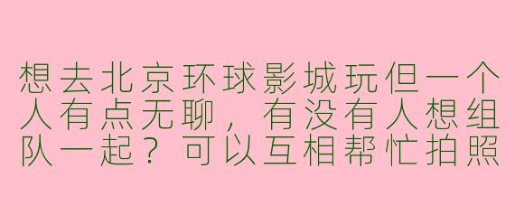想去北京环球影城玩但一个人有点无聊，有没有人想组队一起？可以互相帮忙拍照、刷项目，最好能接受哈利波特主题穿搭！