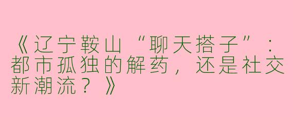 《辽宁鞍山“聊天搭子”：都市孤独的解药，还是社交新潮流？》