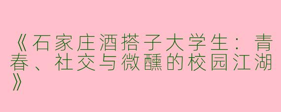 《石家庄酒搭子大学生:青春、社交与微醺的校园江湖》