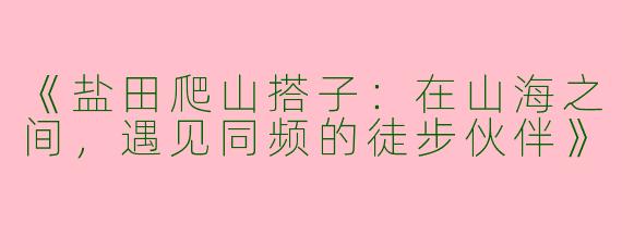 《盐田爬山搭子：在山海之间，遇见同频的徒步伙伴》